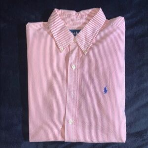 Ralph Lauren Men's Pink and White Striped SearSucker Shirt